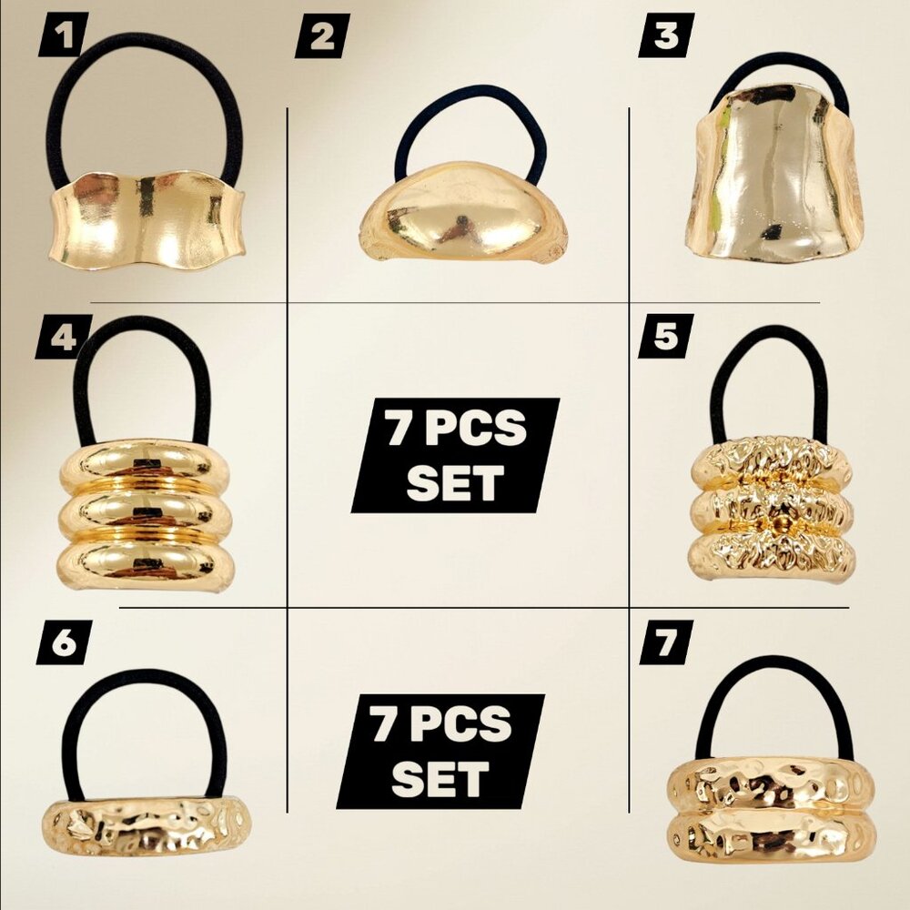 7PCS Gold Electroplated Alloy Hair Tie Set Chic Ponytail Holder Minimalist Hair